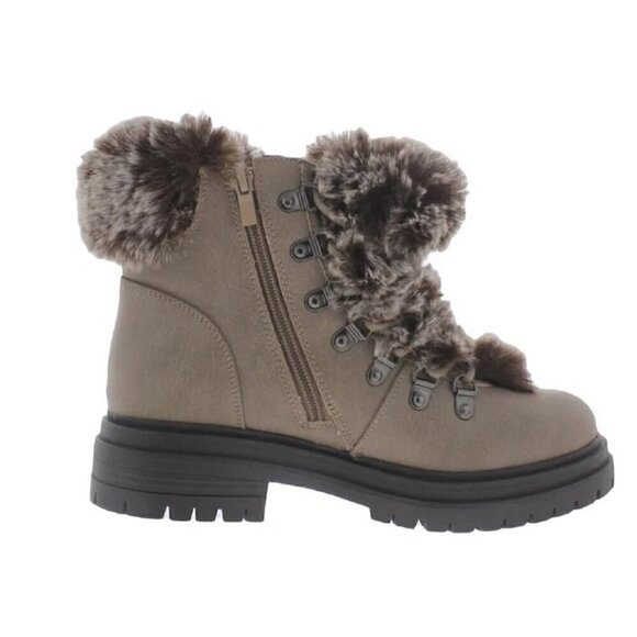 Women's Steve Madden Size 7 Taupe, Tan Ankle Boots, Faux Fur Lined - Picture 2 of 7